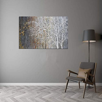 Yihui Arts Abstract Landscape Canvas Art Hand Painted 3D Tree Paintings with Gold Foil for Wall Decor Modern Artwork Pictures Living Room Bedroom Decoration