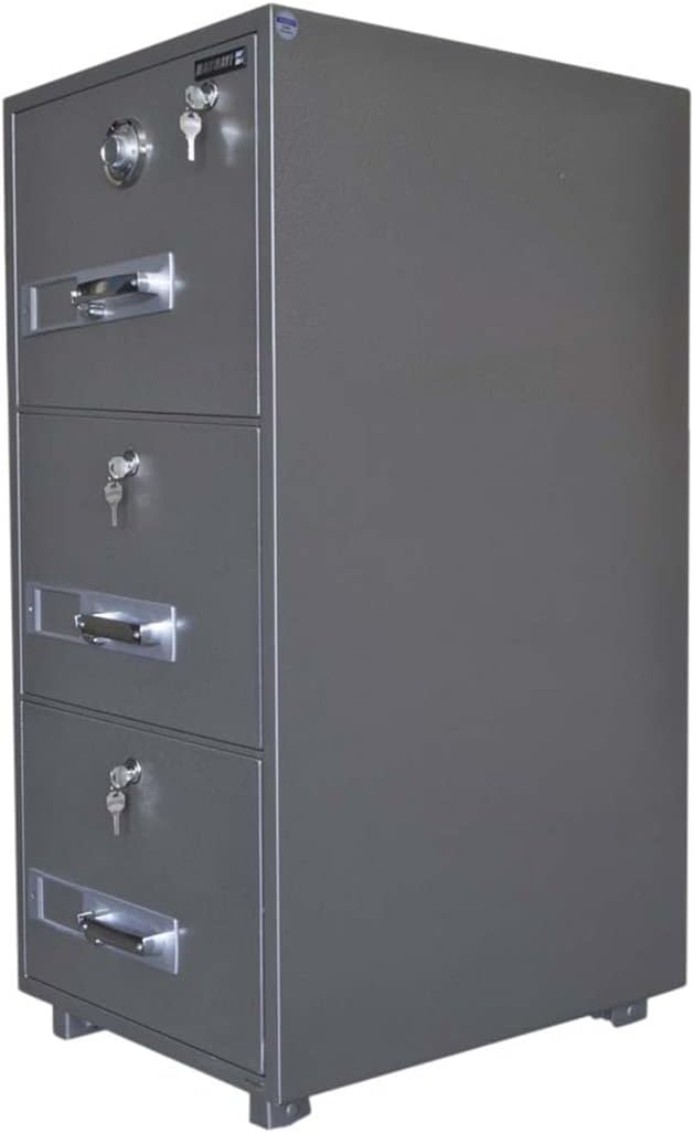 Mahmayi Secureplus 680-4Dk 4 Drawer Fire Filing Cabinet 222Kgs - Secure Steel Safe with Centralized Lock, Stylish Grey Finish for Office Use and Document Protection (4 Drawers, Key + Dial)