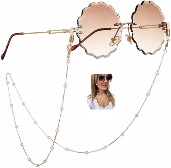 Sither Pearl Sunglasses Chian Reading Glasses Chain Strap Necklace for Women