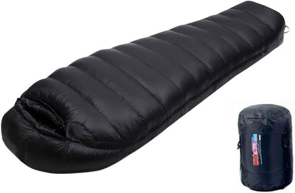 COOLBABY Ultralight Down Sleeping Bag Velvet Adult Outdoor Portable Four Seasons Warm Camping Travel Waterproof with Storage Bag,1500g Down Sleeping Bag,Black