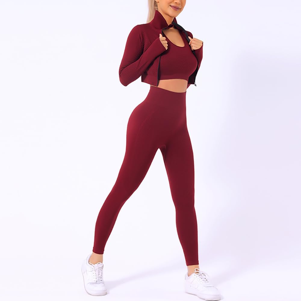 Veriliss 3pcs Gym Clothes for Women Tracksuit Womens Full Set Outfits Workout Joggers Yoga Sportswear Leggings and Stretch Sports Bra Jumpsuits Clothes Sets