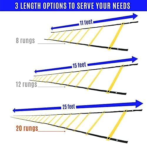 Yes4All Ultimate Agility Ladder Speed Training Equipment - 8, 12, 20 Rungs with Multi Colors - Soccer and Football Training - Speed Ladder for Kids and Adults - Included Carry Bag