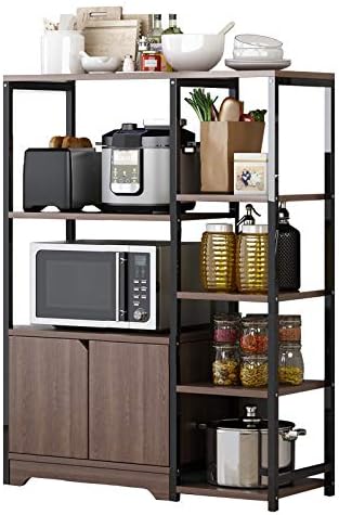 Kitchen Storage Cabinet with Door and Shelves, 4-Tier Microwave Oven Stand,Freestanding Storage Shelves for Kitchen, Bathroom, Home, Living Room,Beige