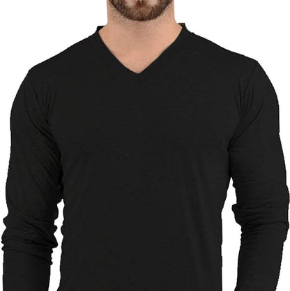 V Neck Long Sleeve Shirt Men - Grey & Black Soft Comfortable Full Sleeves Fashion Tees for Men