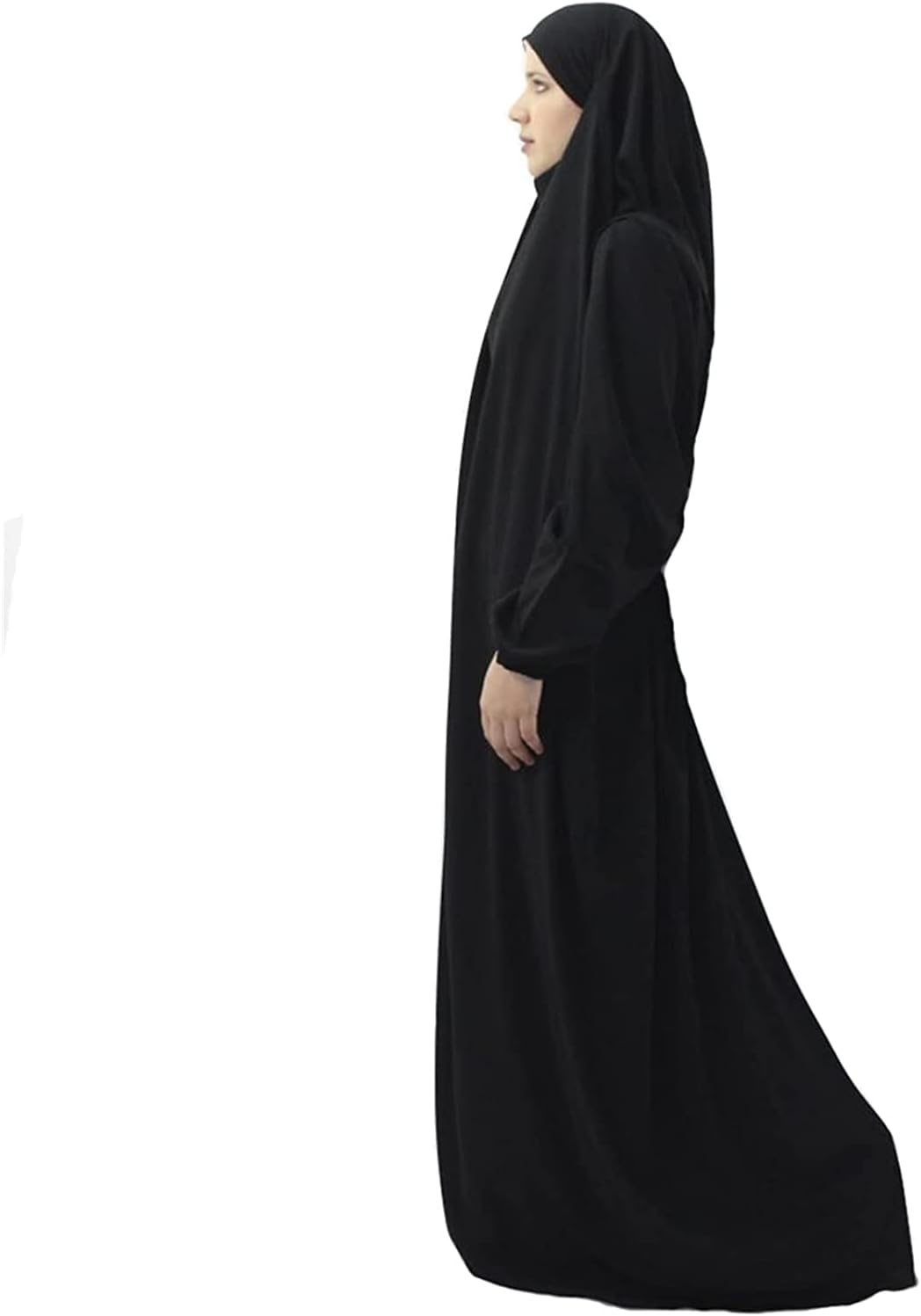 Women's Solid Abaya Muslim Plus Size One-Piece Prayer Dress Islamic Maxi Kaftan with Hijab Dubai Full Length Dress