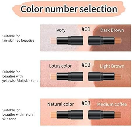 HXMJ 2 in 1 Contour Foundation Stick,Highlighter & Bronzer Pen,Face Brightens & Shades Pencil,Highlighting Shade Concealer Makeup,Highlight Bronzer Shaping Trimming Stick (Lotus+Light Brown)