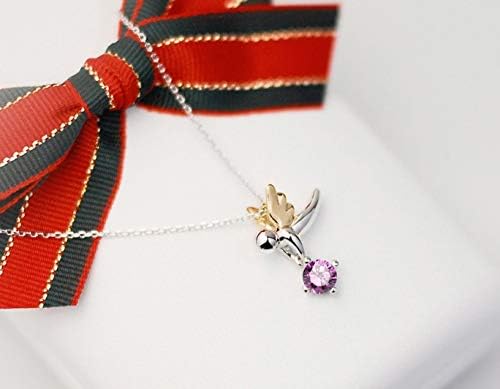 Angel Birthstone Handmade in Korea, Jewelry 925 Sterling Silver Necklace with Birthstone Pendant, Birthday Valentine’s Day Christmas Jewelry Gift for Women Girls