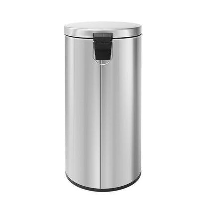 FCG Home - Bin, Classic Round Pedal Trash Can, Hands-Free Ideal For Kitchen, Bathroom, Bedroom, Office, Stainless Steel 30L Grey