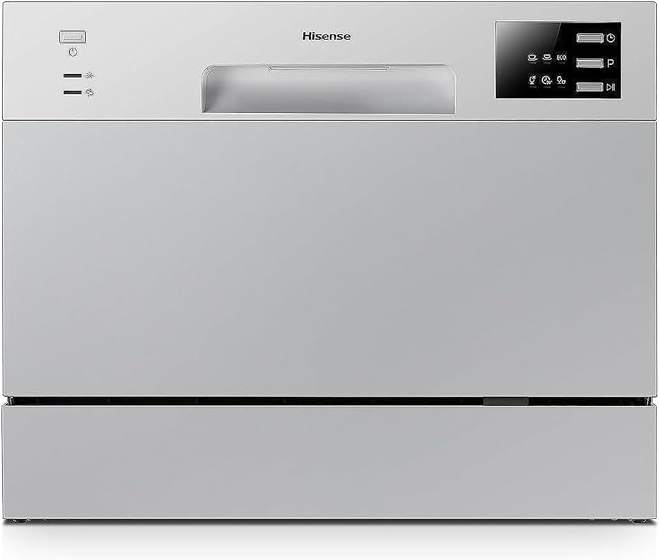 Hisense H6DSS 6 Place Settings & 6 Programs Countertop Dishwasher, Water & Energy Efficient, Silver, 1 Year Warranty