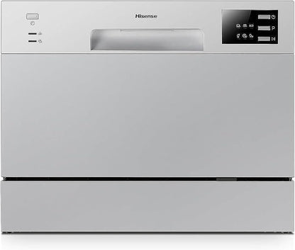 Hisense H6DSS 6 Place Settings & 6 Programs Countertop Dishwasher, Water & Energy Efficient, Silver, 1 Year Warranty