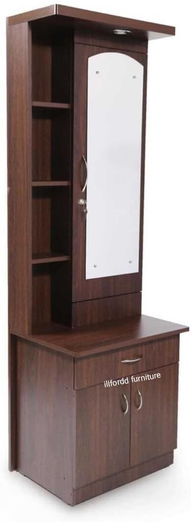 illfordd furniture Dressing Table with Mirror and Storage Cupboard (Color-Light Brown)