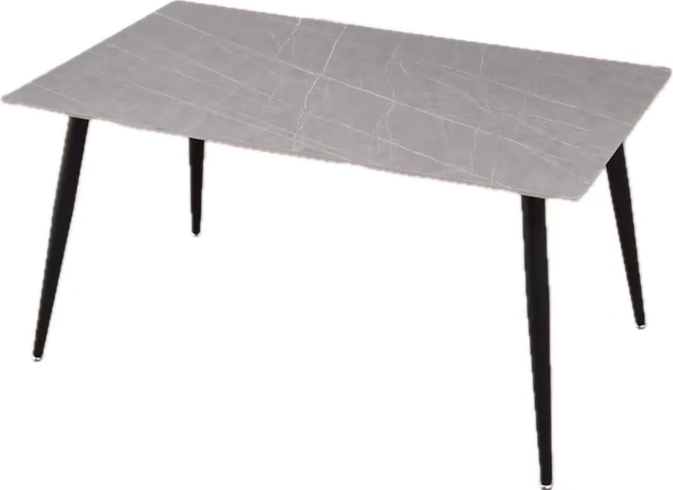 SKY-TOUCH Kitchen Dining Table Rectangular,Modern Rectangle Dining Table with rock slab Tabletop & Black Iron Legs,for Dining Room, Kitchen,Restaurant (140×80cm,Grey)