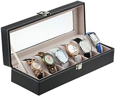 6 Wrist Watches Box Window organizer Box for Save 6Wrist Watches Case Boxes jewelry Display Case Storage Holder (Black)