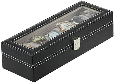 6 Wrist Watches Box Window organizer Box for Save 6Wrist Watches Case Boxes jewelry Display Case Storage Holder (Black)