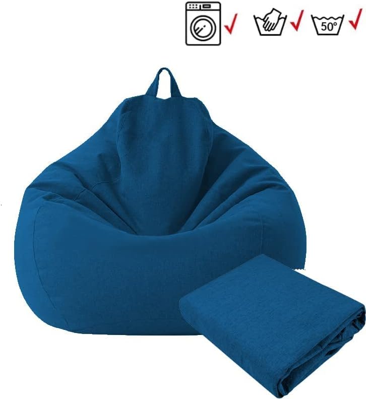 KODENG Large Small Lazy Sofas Cover Chairs Without Filler Linen Cloth Lounger Seat Bean Bag Pouf Puff Couch Tatami Living Room Beanbags (Blue, 70x80cm)