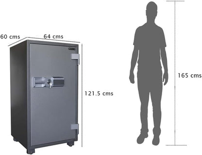 Mahmayi Secureplus 680-4Dk 4 Drawer Fire Filing Cabinet 222Kgs - Secure Steel Safe with Centralized Lock, Stylish Grey Finish for Office Use and Document Protection (4 Drawers, Key + Dial)