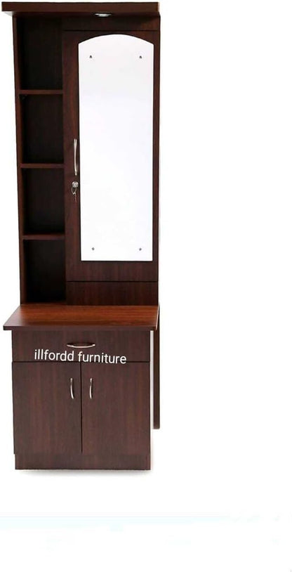 illfordd furniture Dressing Table with Mirror and Storage Cupboard (Color-Light Brown)