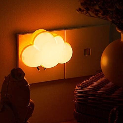 2 Pcs LED Night Light Cloud Shape Lights, SYOSI, Wall Plug into Baby Nursery Warm Lamp With Sensor, Plug-in Intelligent Nightlight for Kids Bedroom Hallway (Yellow)