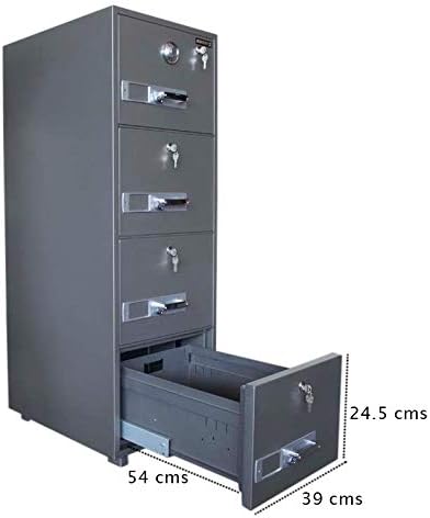 Mahmayi Secureplus 680-4Dk 4 Drawer Fire Filing Cabinet 222Kgs - Secure Steel Safe with Centralized Lock, Stylish Grey Finish for Office Use and Document Protection (4 Drawers, Key + Dial)