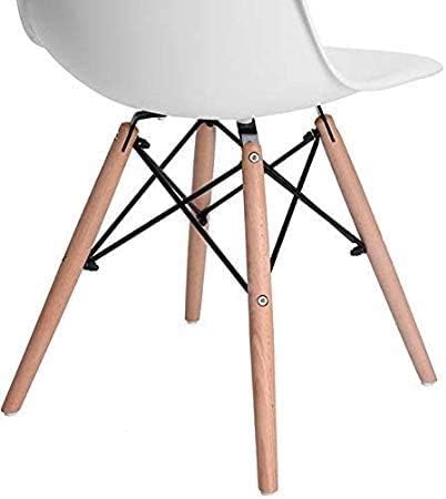 Mahmayi Eames Style Chair with Walnut Wood Legs Eiffel Dining Room Chair - Lounge Chair Without Arms Chair Seat Wooden Wood Dowel Leg Eiffel Legged Base Molded Plastic Seat Dining Chair - White