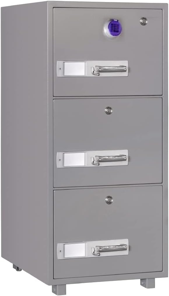 Mahmayi Secureplus 680-4Dk 4 Drawer Fire Filing Cabinet 222Kgs - Secure Steel Safe with Centralized Lock, Stylish Grey Finish for Office Use and Document Protection (4 Drawers, Key + Dial)