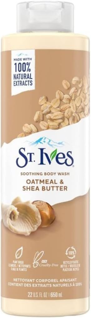 St. Ives Body Wash - Soothing Moisturizing Cleanser with Oatmeal & Shea Butter, Made with Plant-Based Cleansers and 100% Natural Extracts