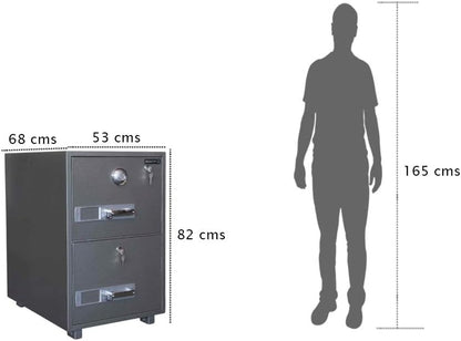 Mahmayi Secureplus 680-4Dk 4 Drawer Fire Filing Cabinet 222Kgs - Secure Steel Safe with Centralized Lock, Stylish Grey Finish for Office Use and Document Protection (4 Drawers, Key + Dial)