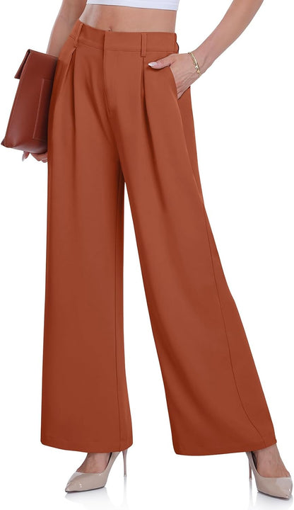 DACESLON Women's 2023 Causal Wide Leg Pants High Elastic Waisted in The Back Business Work Trousers Long Straight Suit Pants