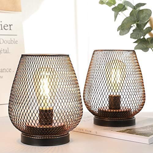 JHY DESIGN Set of 2 Metal Cage LED Lantern Battery Powered Cordless Accent Light with LED Great for Weddings Parties Patio Events for Indoors Outdoors