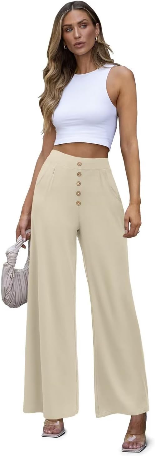 JZC Women's Wide Leg Casual Pants Cross Waist Palazzo Lounge Pajama Flowy Pants Yoga Sweatpants with Pockets