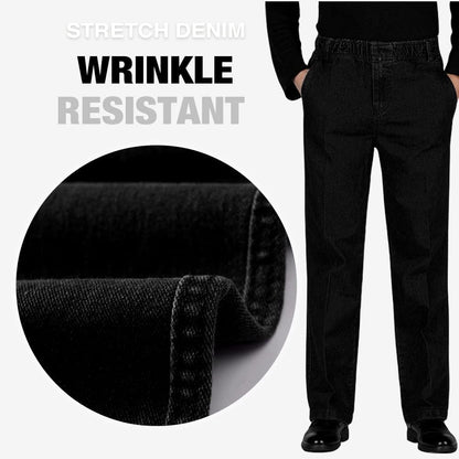 IDEALSANXUN Men’s Elastic Waist Loose Fit Denim Pants Casual Solid Jeans Trouser