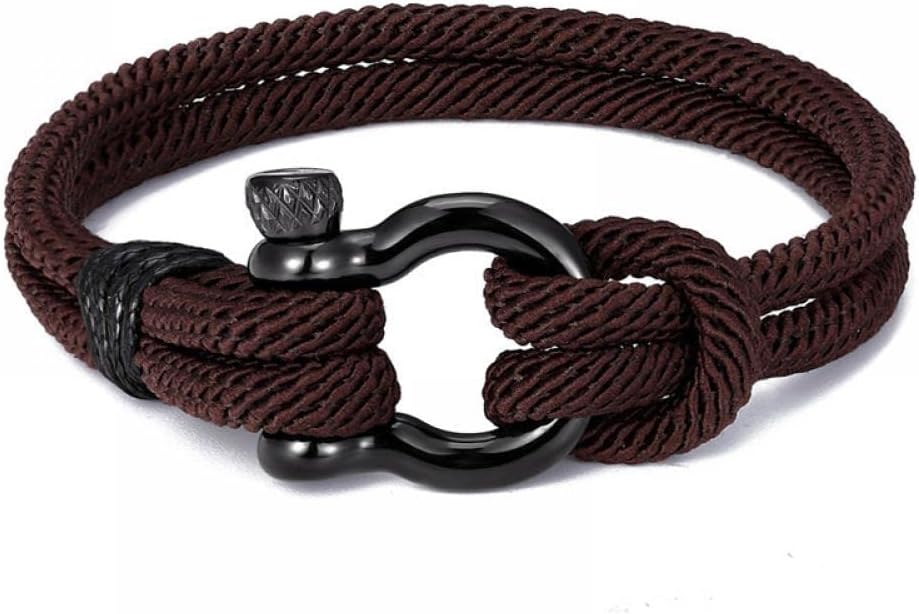 Goodern Mens Bracelet,Casual Sturdy Men's Handmade Milan Rope Braided Bracelet Horseshoe Buckle Stainless Steel Wristband Bracelet I Will Always Be with You Nautical Bracelet Great Gifts for Men-Black