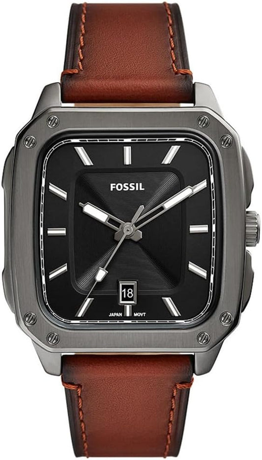 Fossil Inscription Three Hand Date Amber Eco Leather Watch Analog Leather Black