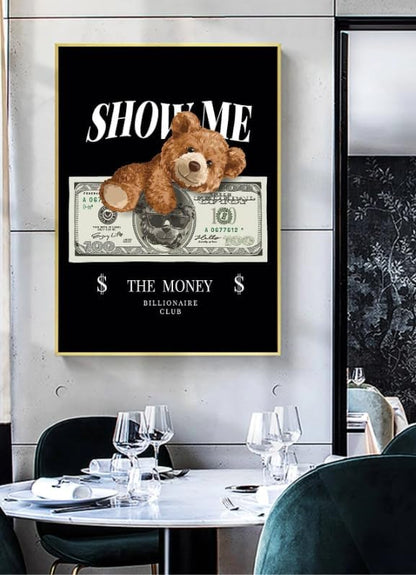 Money Lover Poster, Wall Decor, Canvas unframed (60-39), Wall Art Picture Print (White), Motivational Wall Art,