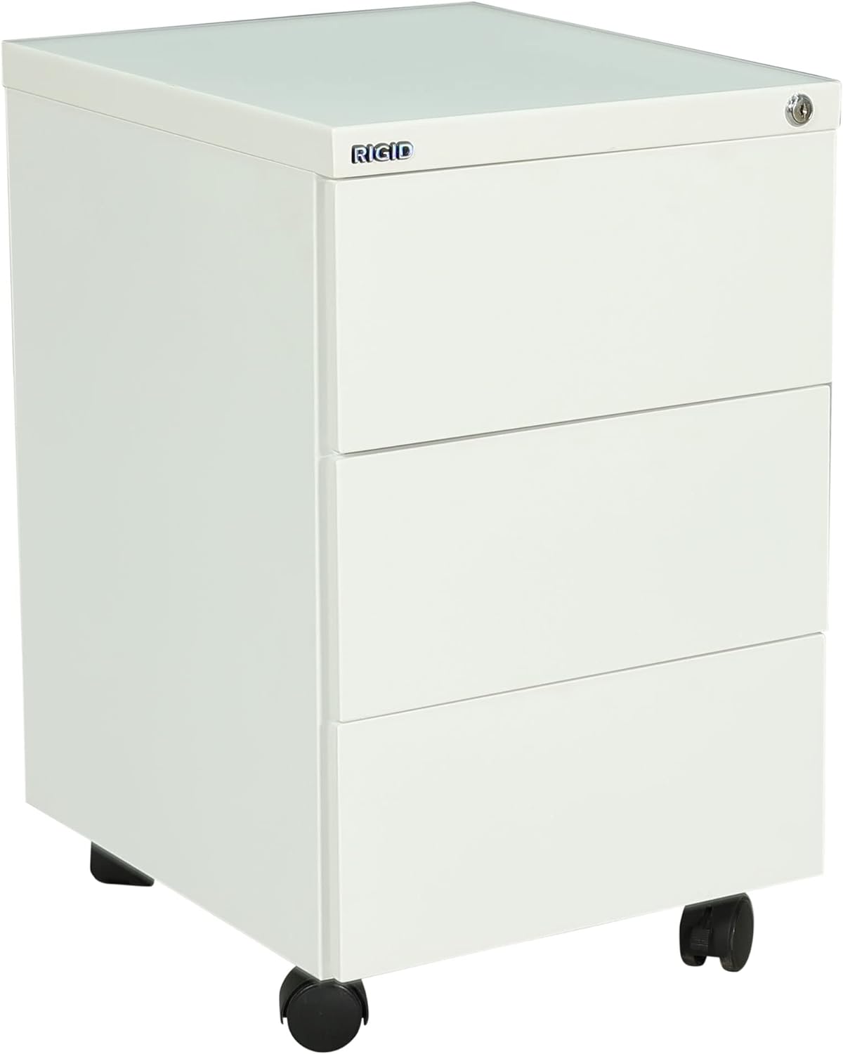 RIGID Steel Mobile Pedestal 3 Drawer Storage Unit Modern & Sleek Office Furniture (White)