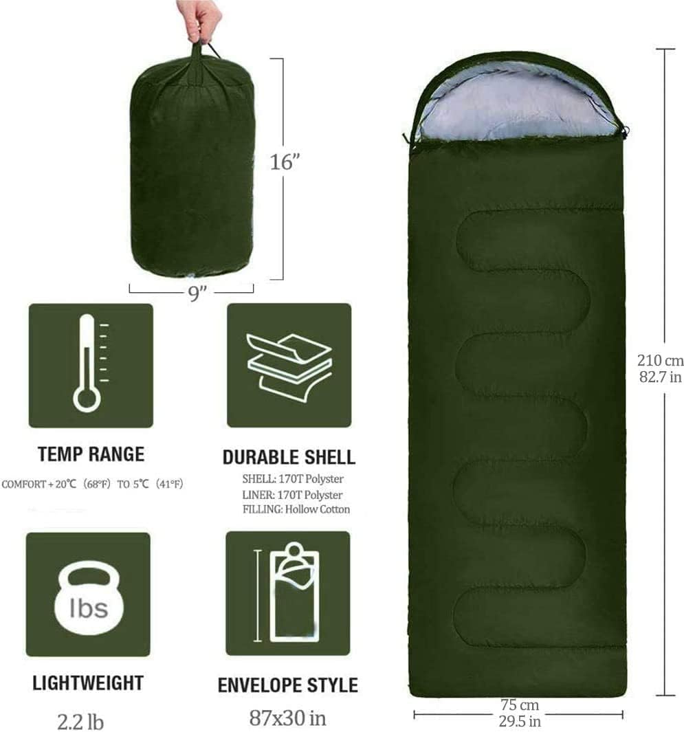 COOL BABY Sleeping Bag, Lightweight Sleeping Bags for Kids Adults Girls Women, Cotton Hollow Filled 5-20 Degree for Backpacking/Hiking/Naturehike/Camping/Mountaineering with Compression Sac