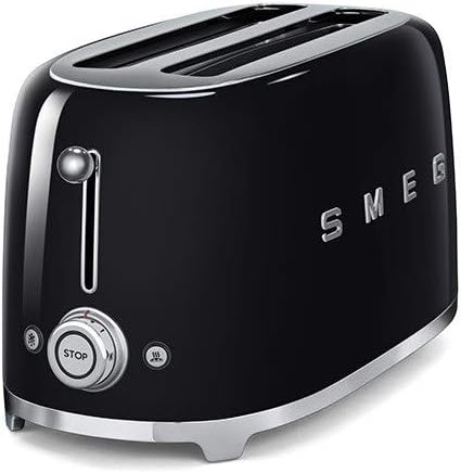 Smeg Tsf02BlUK, 50'S Retro Style 4 Slice Toaster,6 Browning Levels,2 Extra Wide Bread Slots, Defrost And Reheat Functions, Removable Crumb Tray, Black, 1 Year Warranty