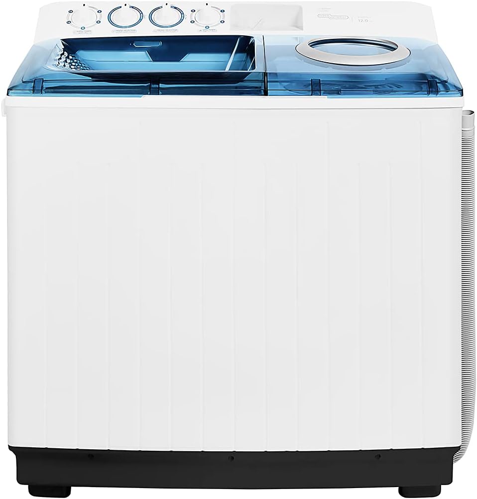 Super General 12 kg Twin-tub Semi-Automatic Washing Machine, White/Blue, efficient Top-Load Washer with Lint Filter, Spin-Dry, SGW-125, 95 x 58 x 103.5 cm, 1 Year Warranty