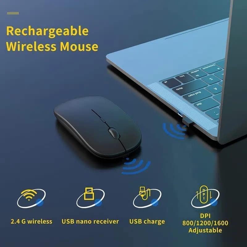 MEALQ MANYU Wireless Mouse, Matte Black, Slim Rechargeable Wireless Silent Mouse, 2.4G Portable USB Optical Wireless Computer Mouse with USB Receiver (Black) (Black)