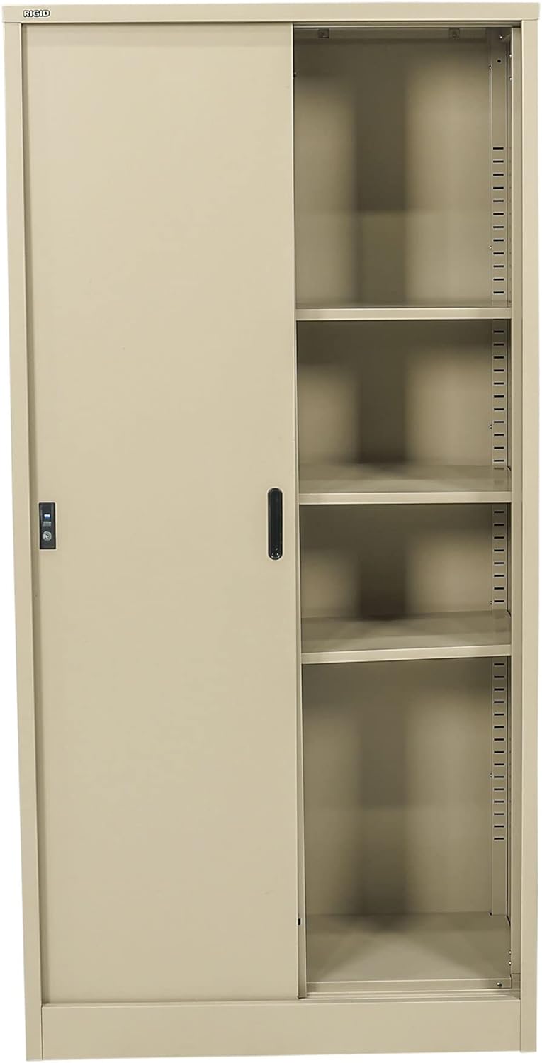 RIGID Steel Cupboard Sliding Door, Steel Filing Cupboard, Cabinet with Shelves Storage (White)