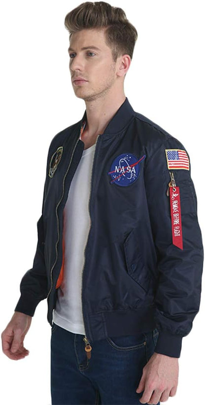 CORIRESHA Mens Apollo NASA Patches Slim Fit Bomber Jackets Windbreaker