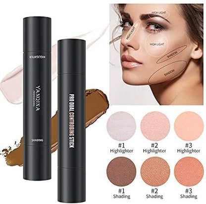 HXMJ 2 in 1 Contour Foundation Stick,Highlighter & Bronzer Pen,Face Brightens & Shades Pencil,Highlighting Shade Concealer Makeup,Highlight Bronzer Shaping Trimming Stick (Lotus+Light Brown)