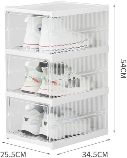 3 Pack Shoe Storage Box, Installation-free Foldable Shoes Organizer,Clear Plastic Stackable Shoes Container for Closet,Sneaker Box Bins