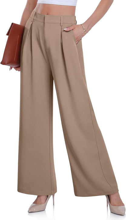 DACESLON Women's 2023 Causal Wide Leg Pants High Elastic Waisted in The Back Business Work Trousers Long Straight Suit Pants