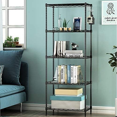 BEONE 5-Tier Wire Storage Shelving Rack Unit for Home Bathroom Kitchen, 5 Shelves Metal Kitchen (5-Tier, Black) Black 7323