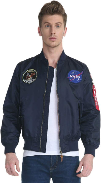 CORIRESHA Mens Apollo NASA Patches Slim Fit Bomber Jackets Windbreaker