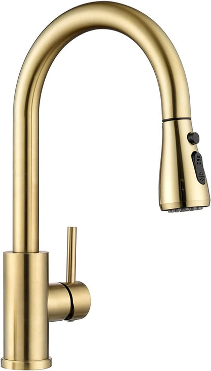 APPASO Kitchen Faucet with Pull Down Sprayer - Single Handle One Hole High Arc Pull Out Kitchen Sink Faucets with Deck Plate, Brushed Nickel, APS220BN