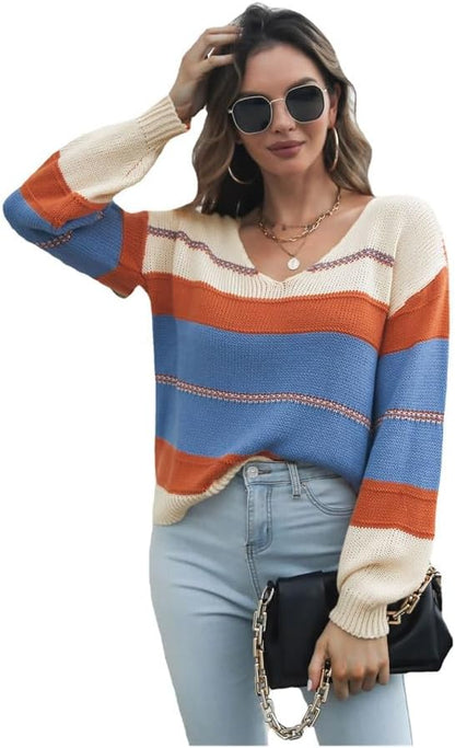 CUOREZ Long Sleeve Knitted Sweater Women's Loose Autumn Winter Women's Sweater