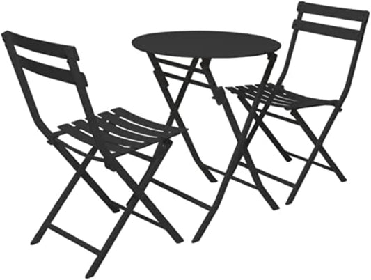 Fayruz Premium Steel Patio Bistro Set, Folding Outdoor Patio Furniture Sets, 3 Piece Patio Set of Foldable Patio Table and Chairs (Black)