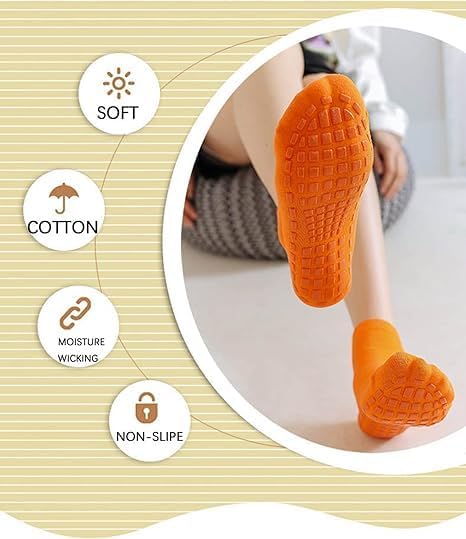 SKY-TOUCH 4 Pairs Grip Scoks: Anti Slip Parent-Child Socks Yoga Pilates Womens Socks Non Slip Trampoline Socks for Women Boys Girls Kids Home Workout and Leisure (29-42)